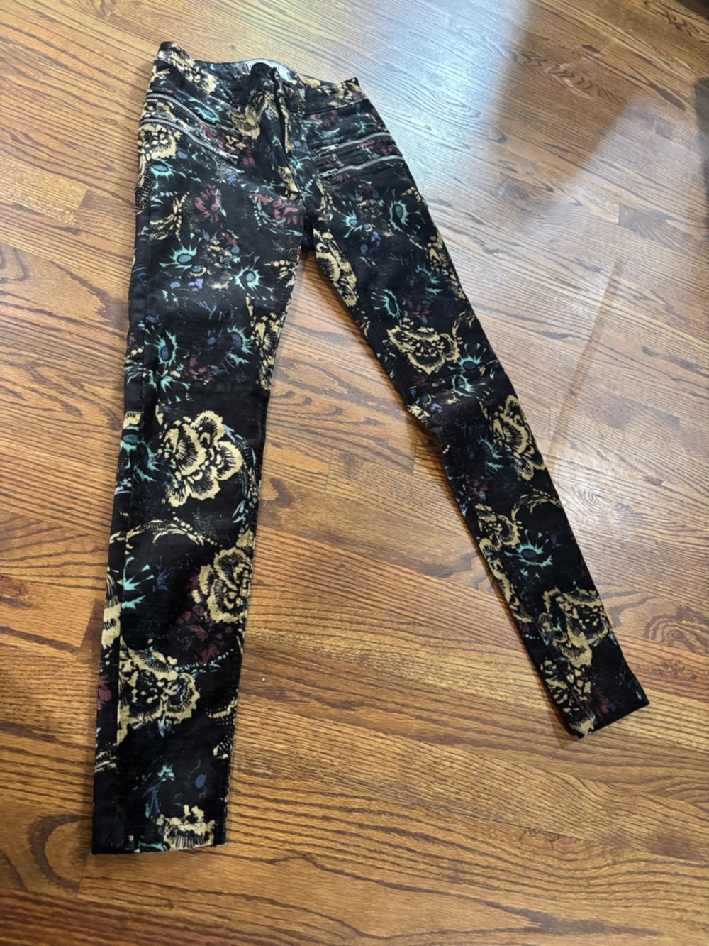 Free People Lennon Funktown Velvet Skinny Pants Women Size 0 Floral Zip